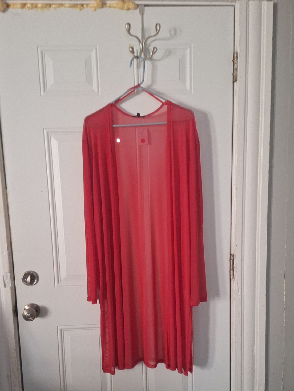 Sheer Long Sleeve Red Duster Cardigan - Women Intimates & Sleepwear